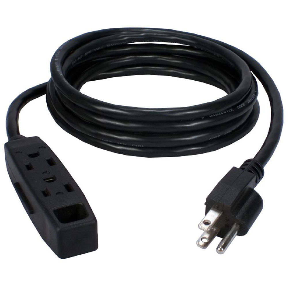 QVS Cable de Extensión de Poder de 3 Salidas y 3 Patas (16 AWG, Negro, 10') - 1625W Máximo, 13A, ETL