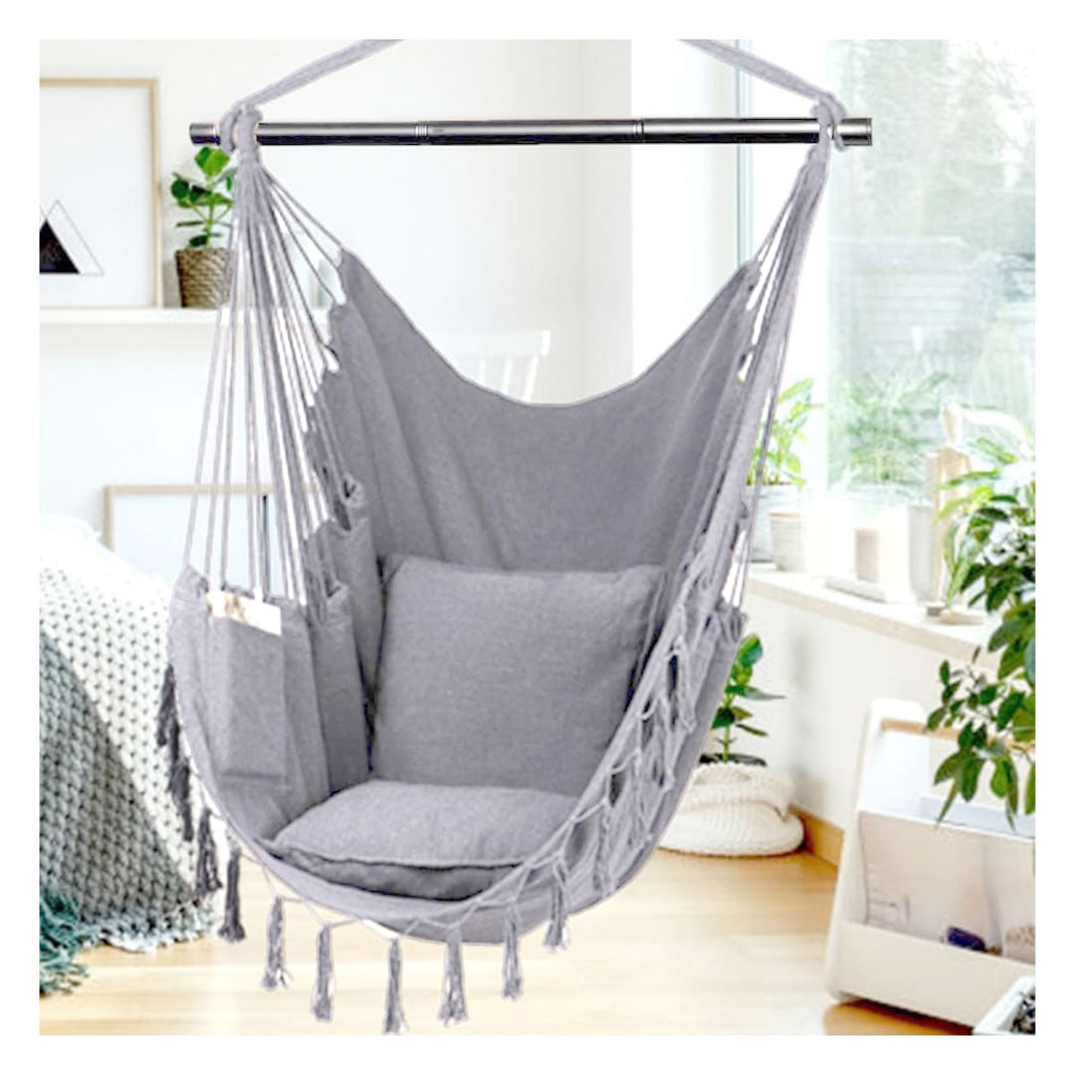 Hamaca Silla Acolchonada Colgante Gris 130cm x 100cm