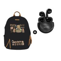 Audífono Lenovo HT38 BT Negro + Mochila Multiusos Capibara Viral con PortaLap Negro