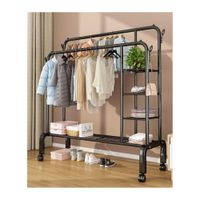 Perchero Estante Organizador Ropa Zapatos Ruedas Doble 165CM  FY34 Negro