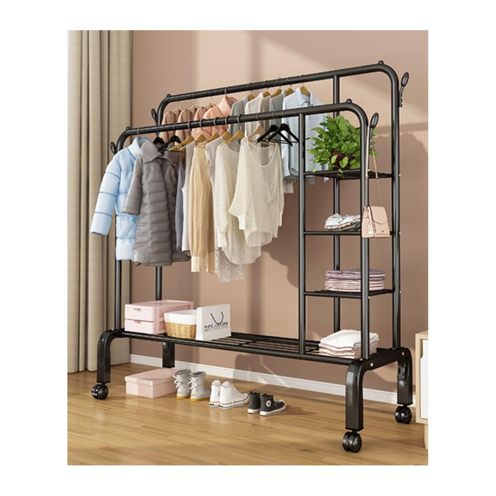 Perchero Estante Organizador Ropa Zapatos Ruedas Doble 165CM FY34 Negro