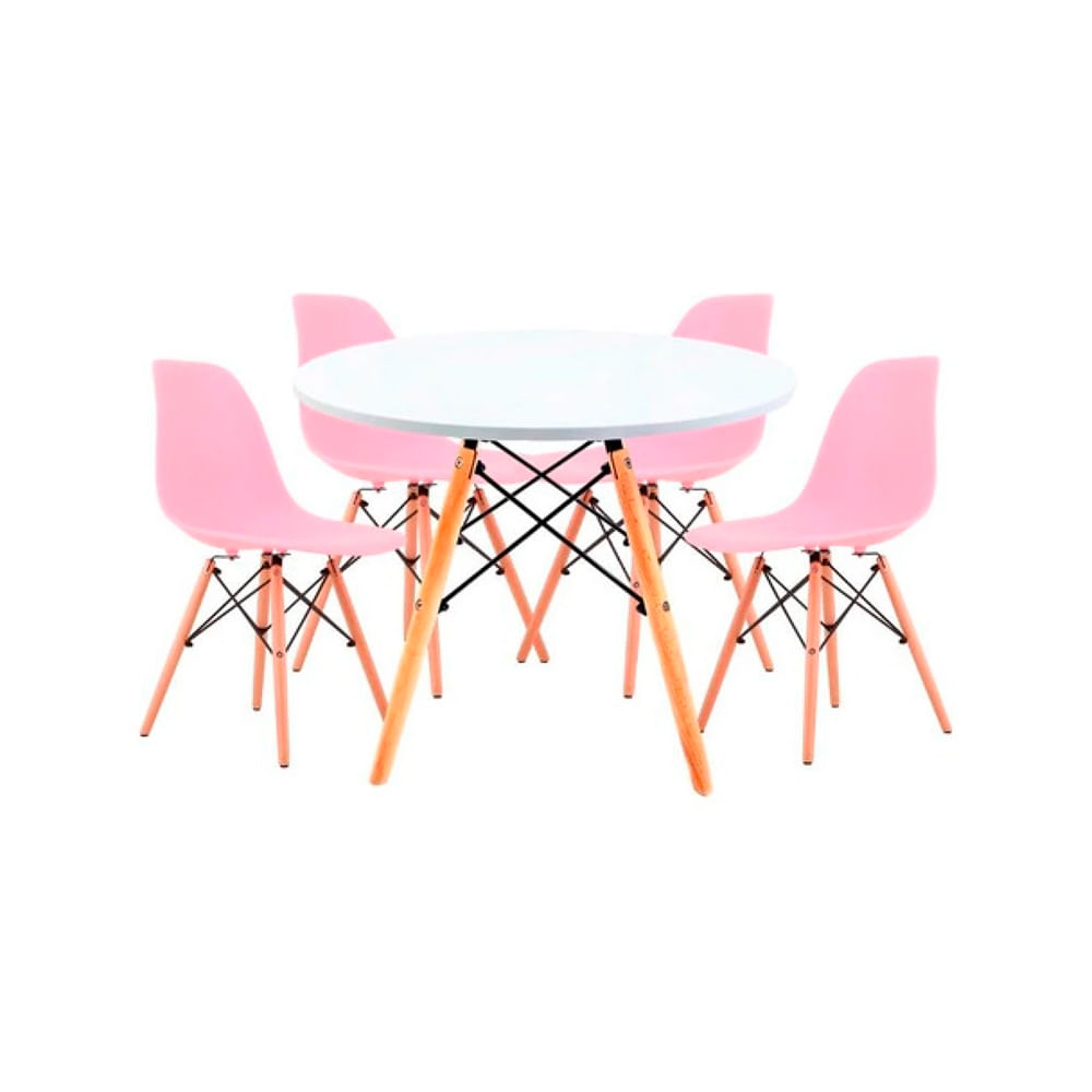 Juego De Comedor Eames Blanco 80 Cm 4 Personas Silla Eames Rosado Ofideas