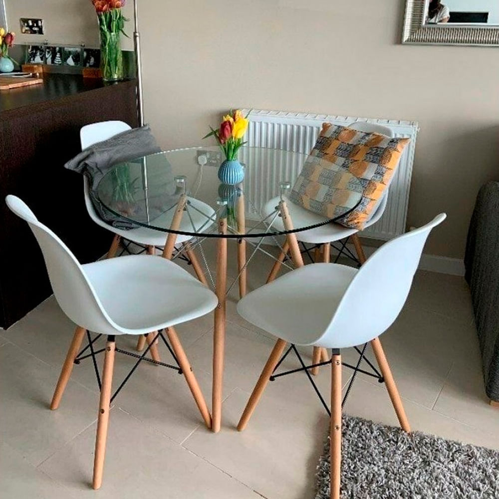 Juego De Comedor Eames Vidrio 4 Personas Silla Eames Gris Ofideas