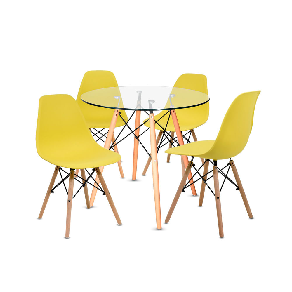 Juego De Comedor Eames Vidrio 4 Personas Silla Eames Amarillo Ofideas