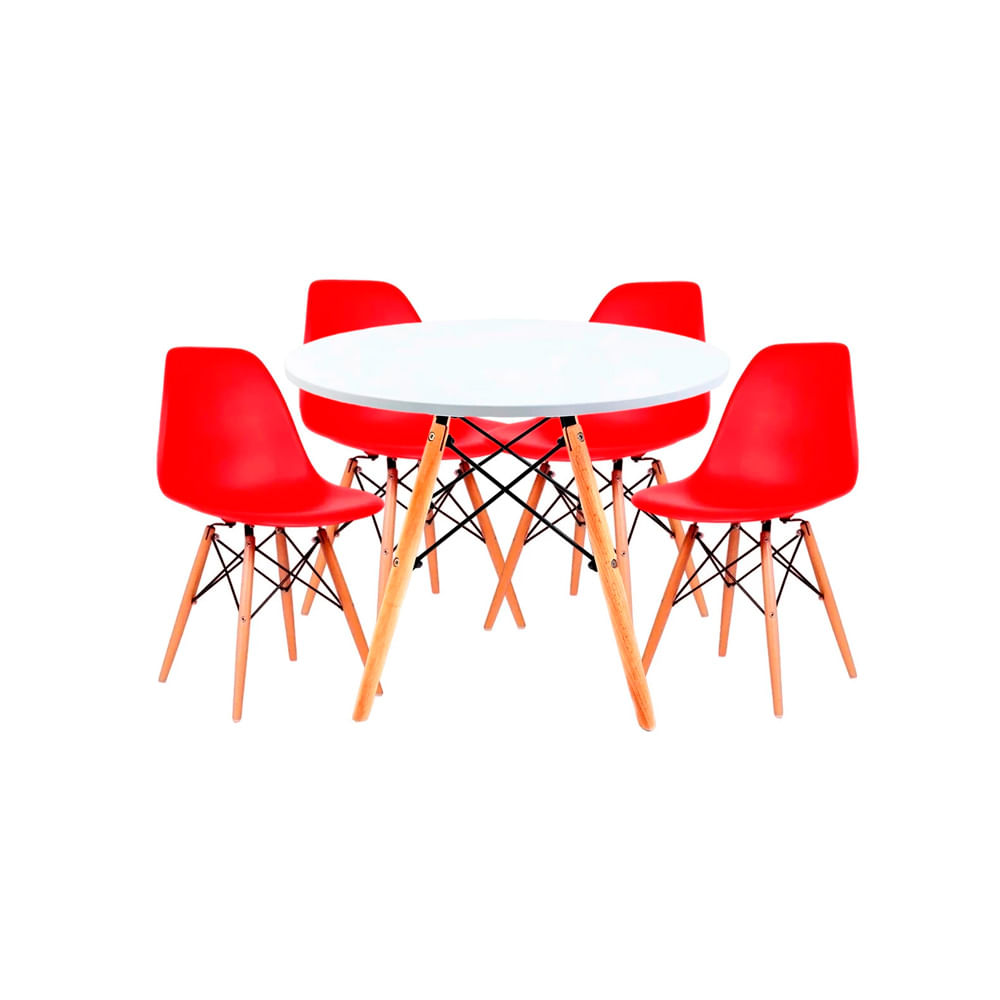 Juego De Comedor Eames Blanco 80 Cm 4 Personas Silla Eames Rojo Ofideas