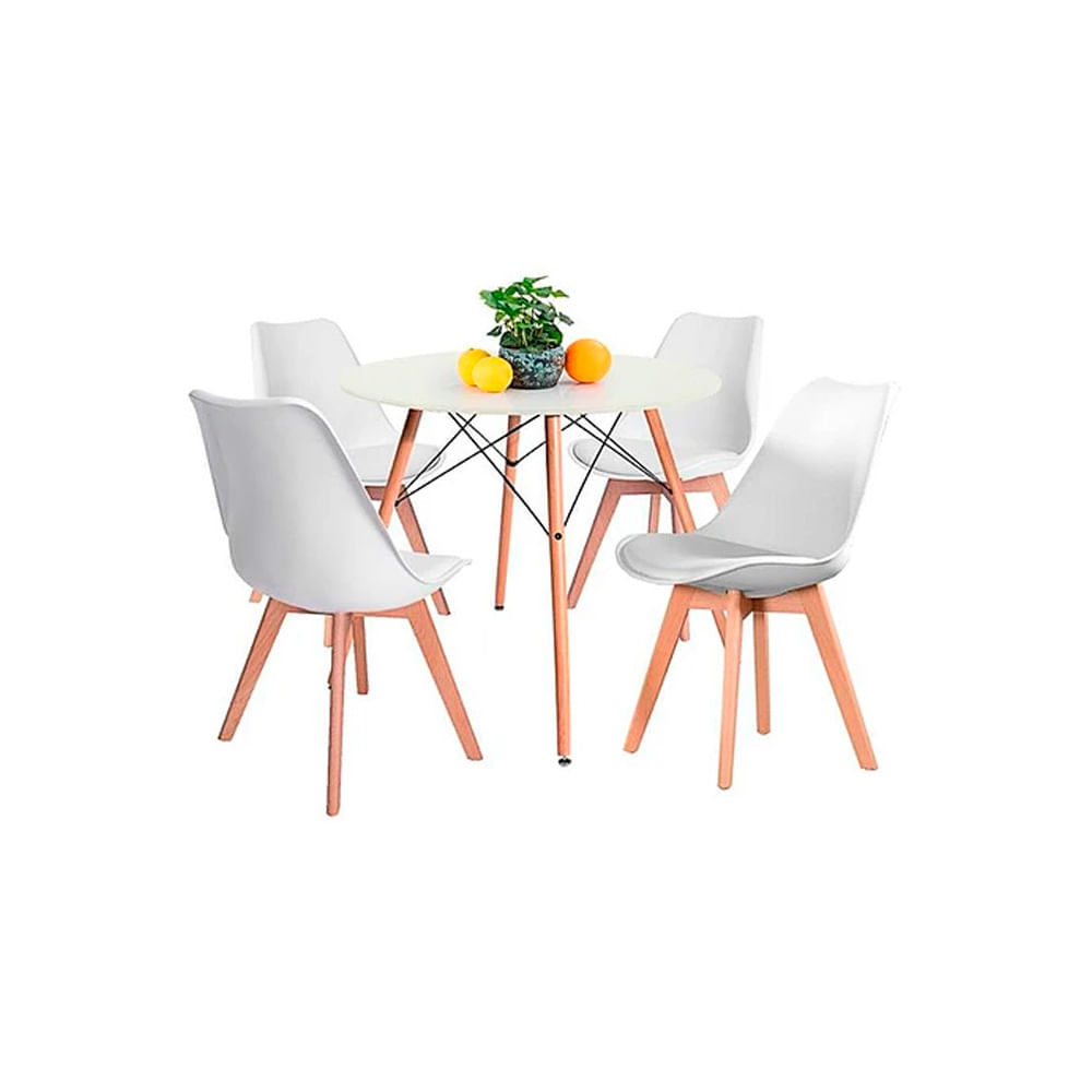 Juego De Comedor Eames Blanco 80 Cm 4 Personas Silla Ema Blanco Ofideas