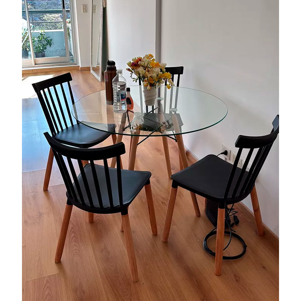 Juego De Comedor Eames Vidrio 4 Personas Silla Nayli Negro Ofideas