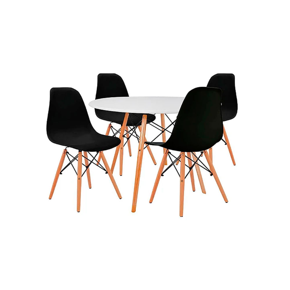 Juego De Comedor Eames Blanco 80 Cm 4 Personas Silla Eames Negro Ofideas
