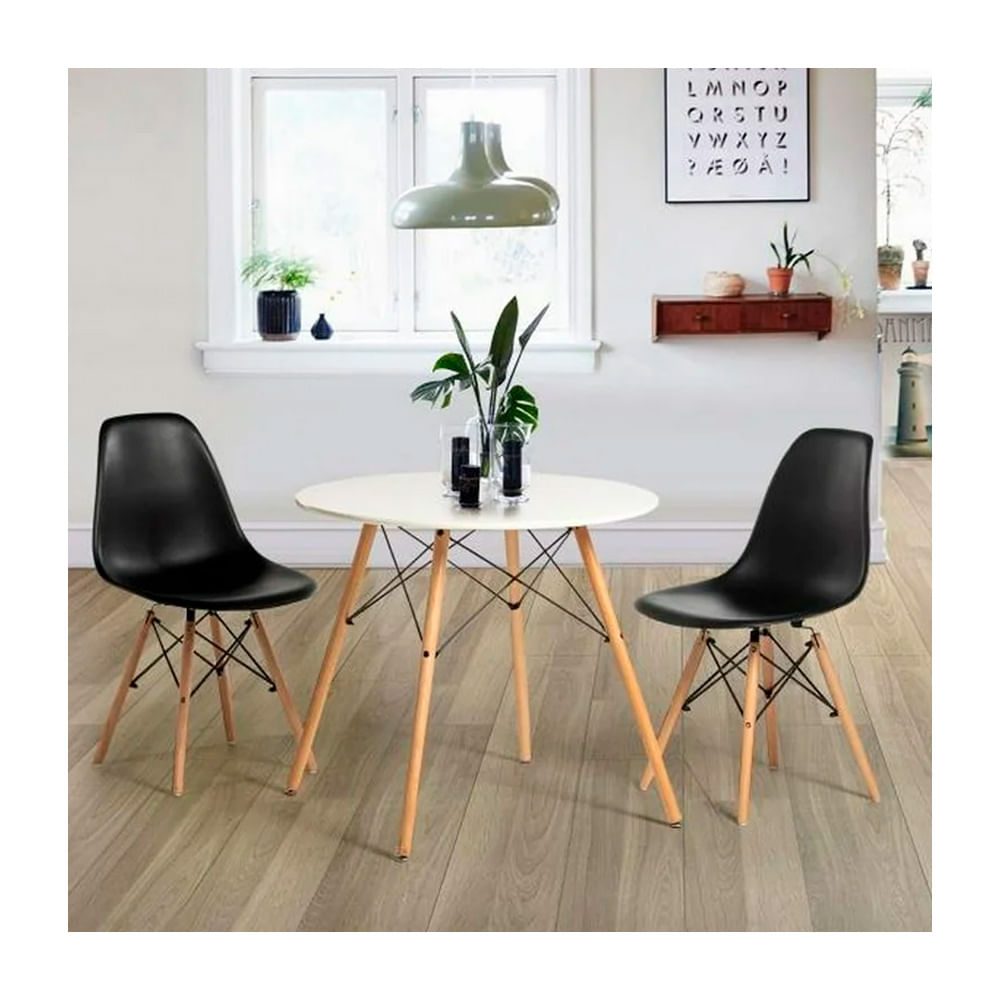 Juego De Comedor Eames Blanco 80 Cm 2 Personas Silla Eames Negro Ofideas