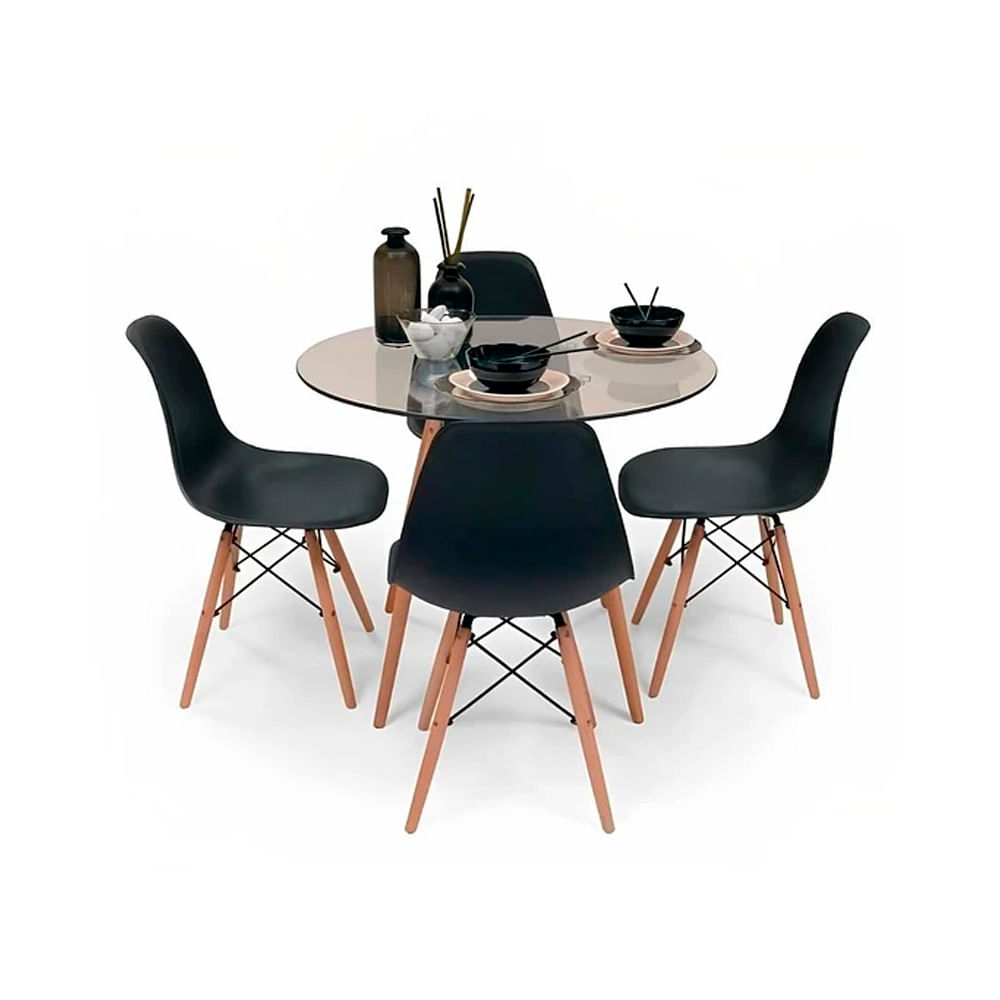 Juego De Comedor Eames Vidrio 4 Personas Silla Eames Negro Ofideas