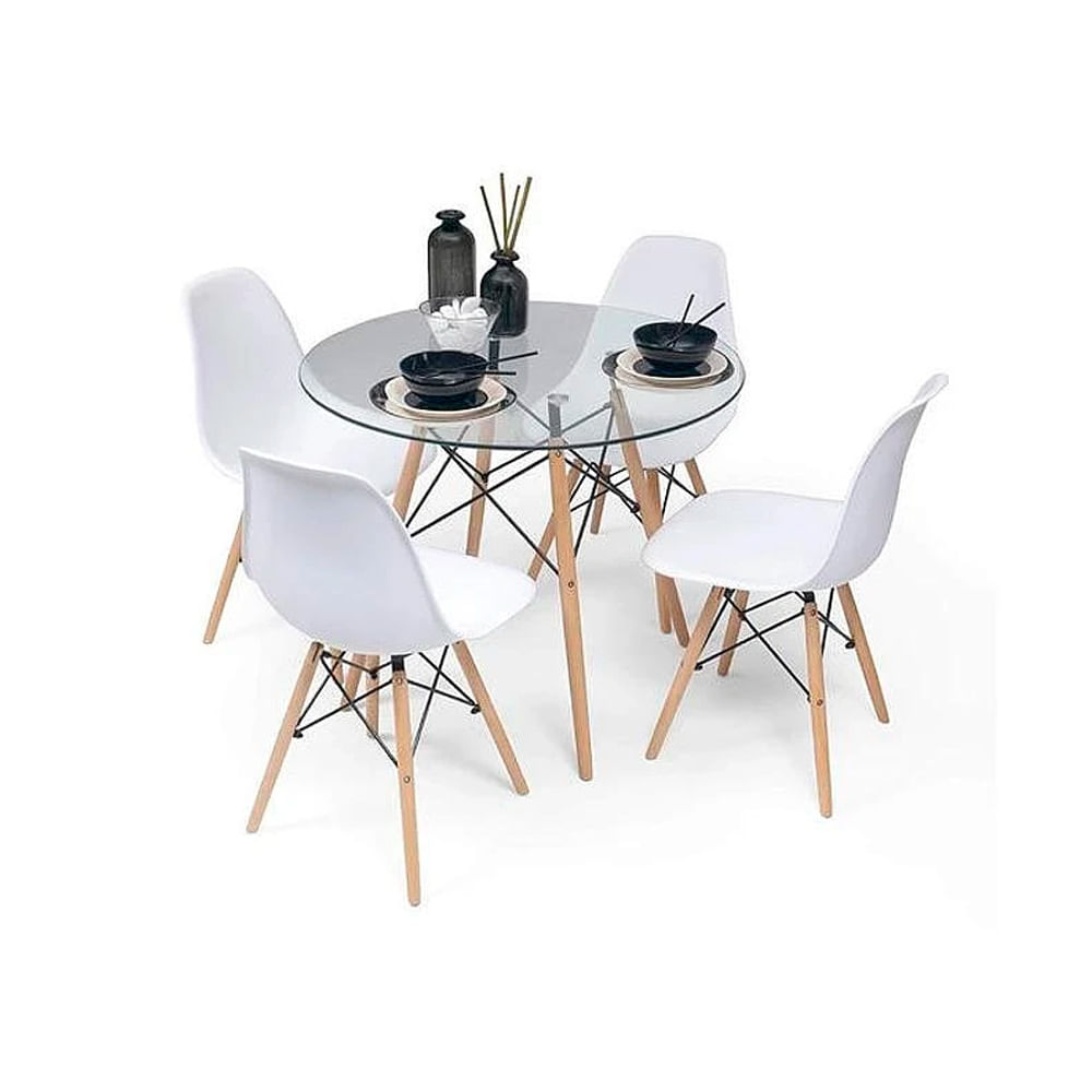 Juego De Comedor Eames Vidrio 4 Personas Silla Eames Blanco Ofideas