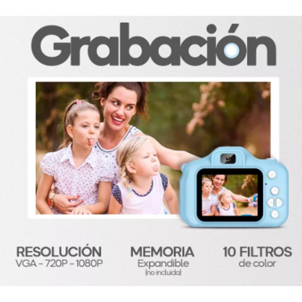 Camara Digital para Niños color Celeste con juegos y música