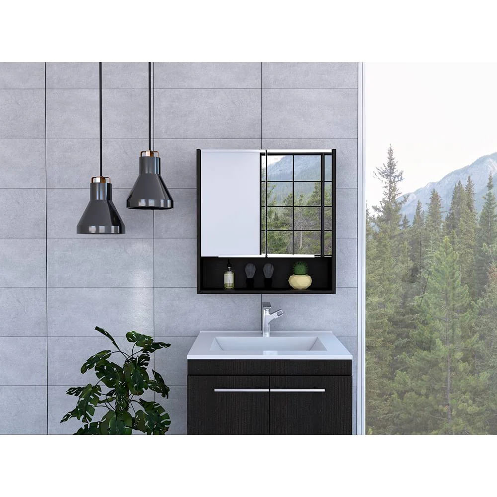 Gabinete Mueble de Baño Fara Wengue 2 Puertas y Espejo R&R MUEBLES