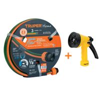 Combo Manguera de Riego 1/2"" 10 Metros y Pistola de Riego 5 funciones Truper