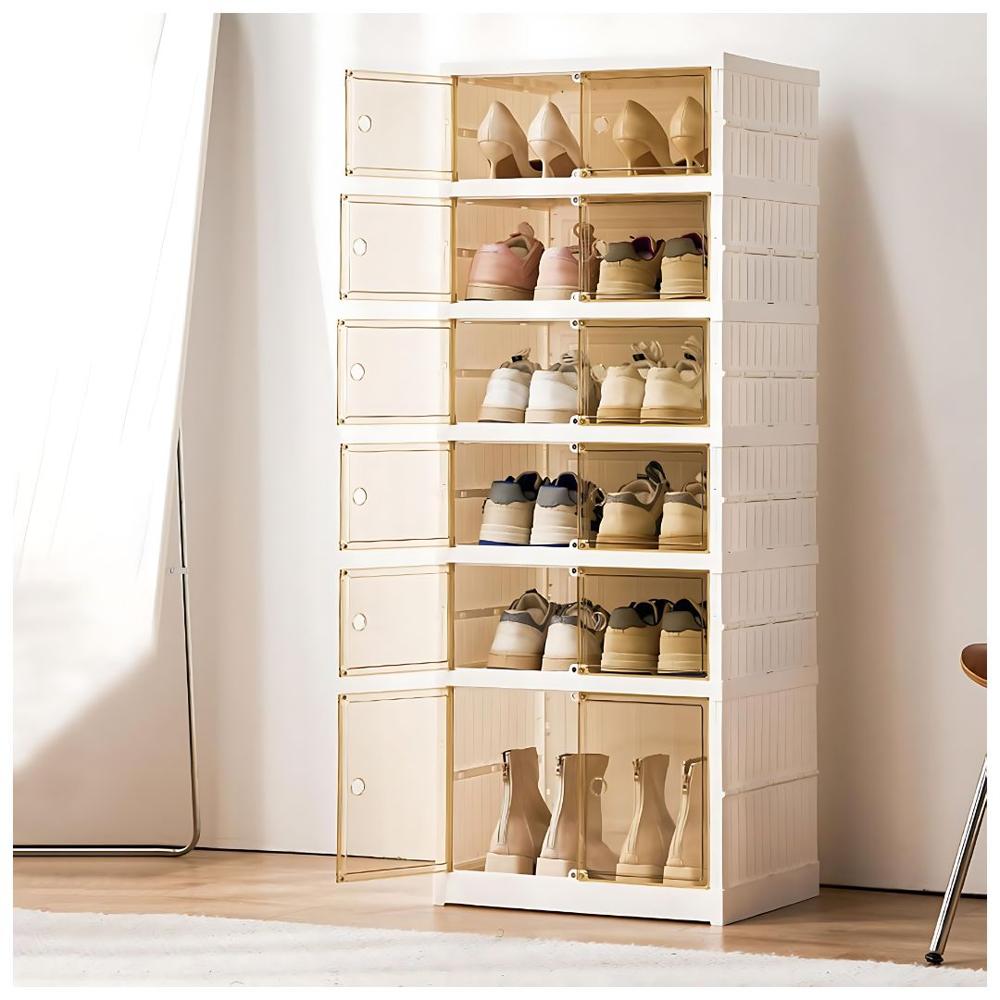 Organizador Zapatera De 6 niveles Para 12 Pares Plegable Acrílico Blanco