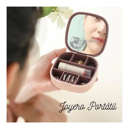 Joyero con Espejo Portátil Regalo para Mujer color Rosa
