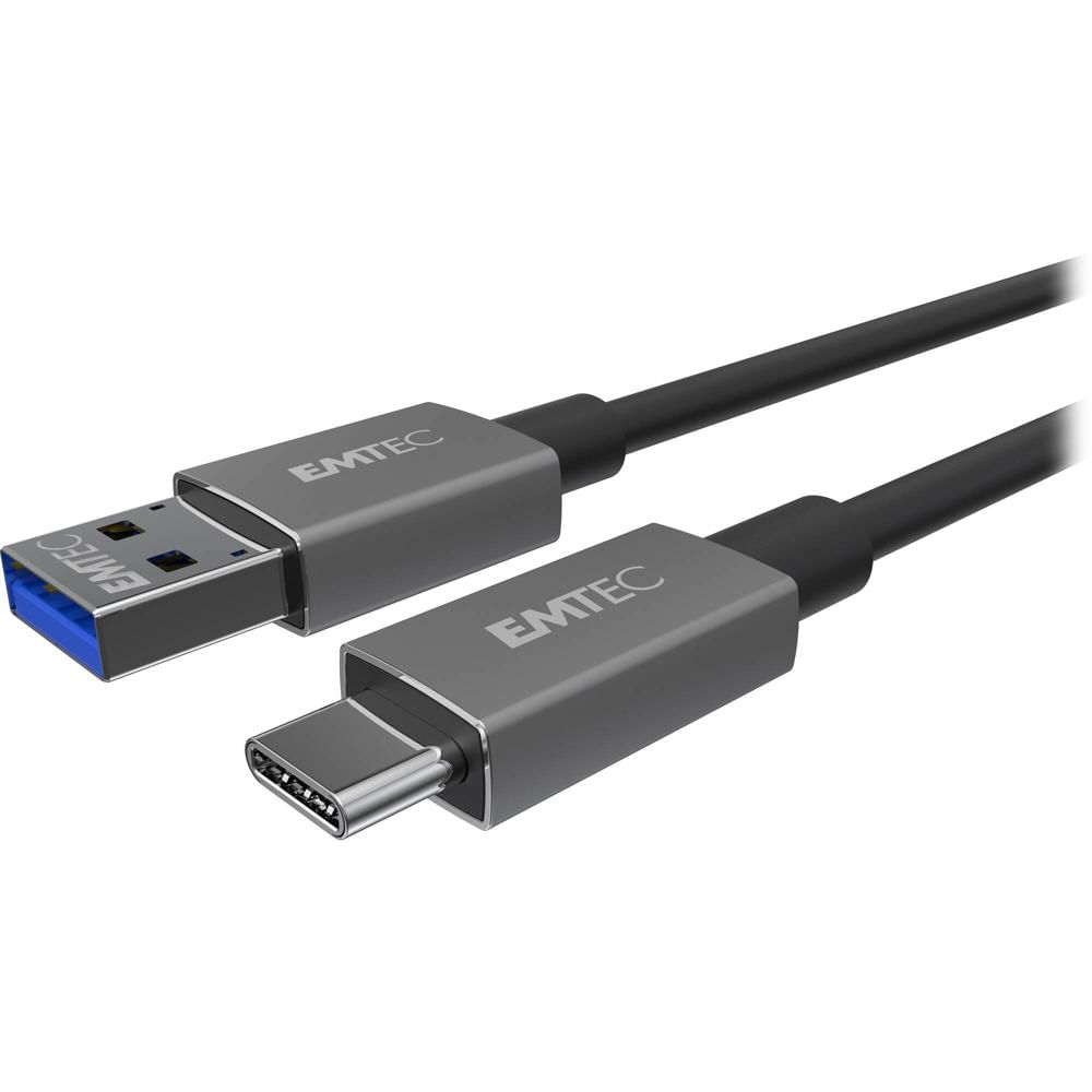 Cable EMTEC T700 USB-A a USB-C 3.1 Gen 2 (3', Negro) - Conectores USB-A a USB-C, Interfaz USB 3.1 Ge