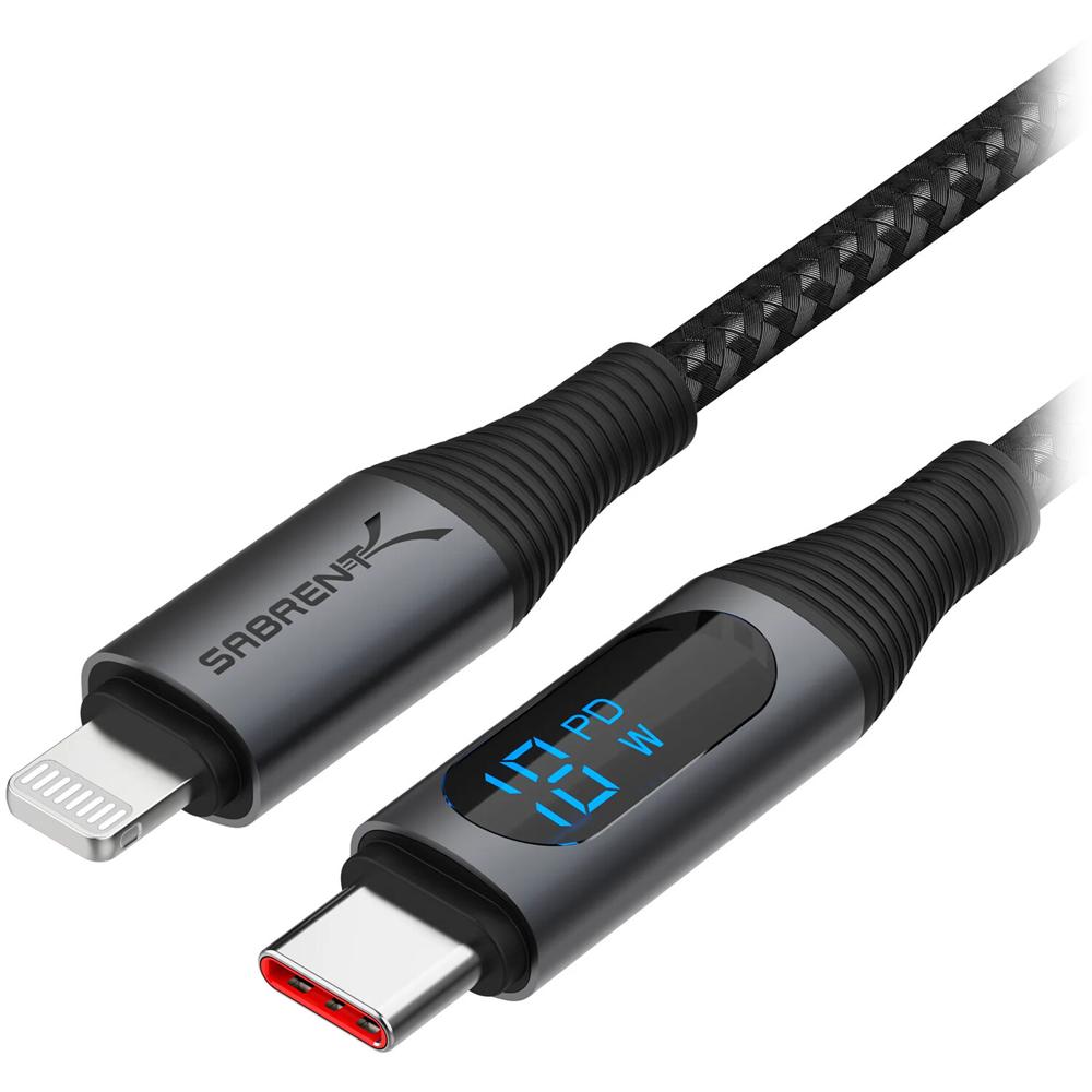 Cable Sabrent USB-C a Lightning con Pantalla Inteligente (3.3', Negro) - Certificado Apple MFi, Sopo