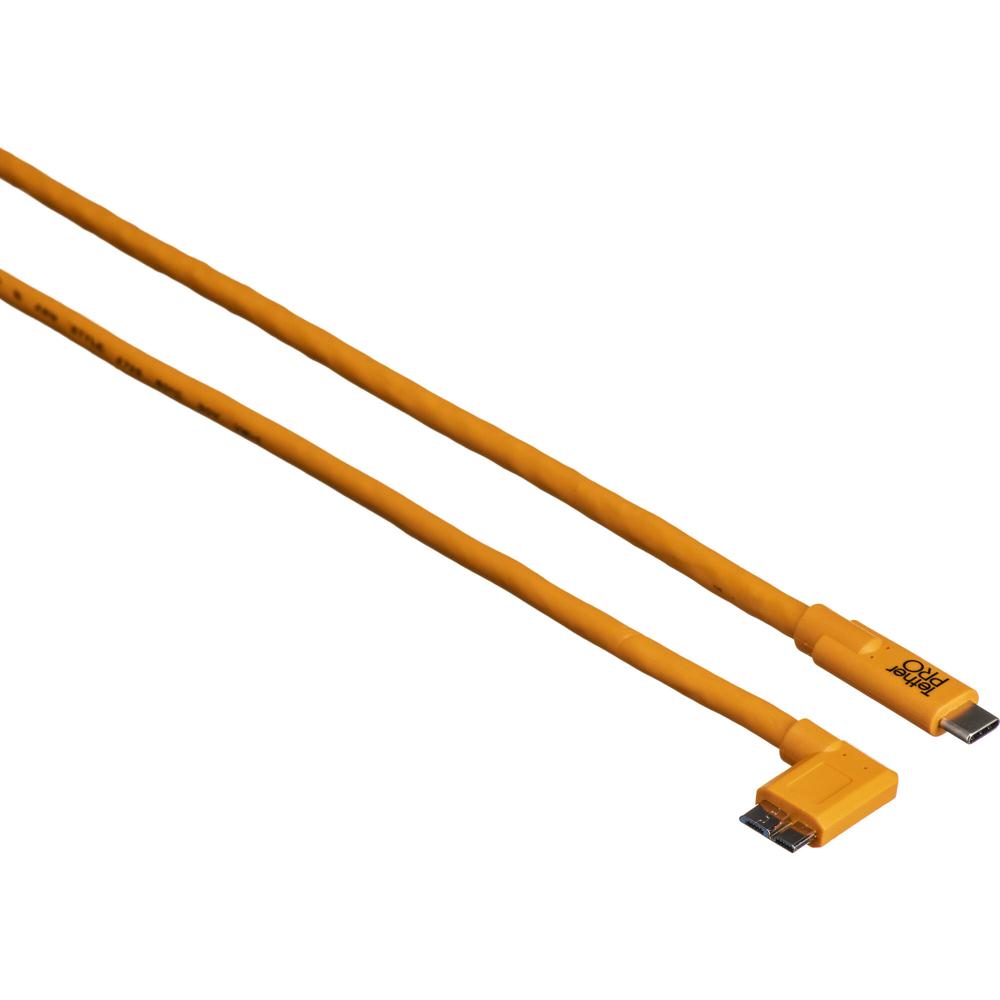 Cable Tether Tools TetherPro USB Tipo-C Macho a Micro-USB 3.0 Tipo B Macho (15', Naranja, Ángulo Rec