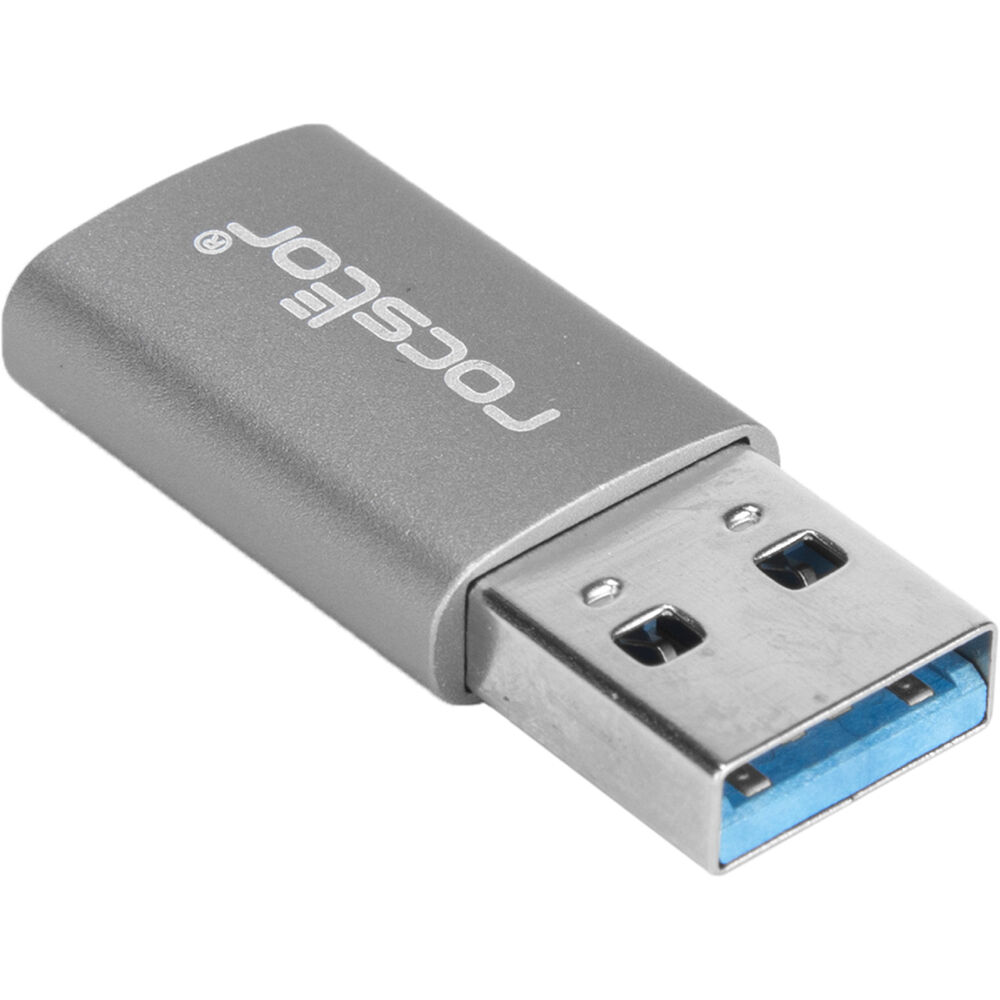 Adaptador Rocstor USB 3.1 Gen 1 Tipo-C hembra a USB Tipo-A macho (Aluminio Gris) - Conector Tipo-C h