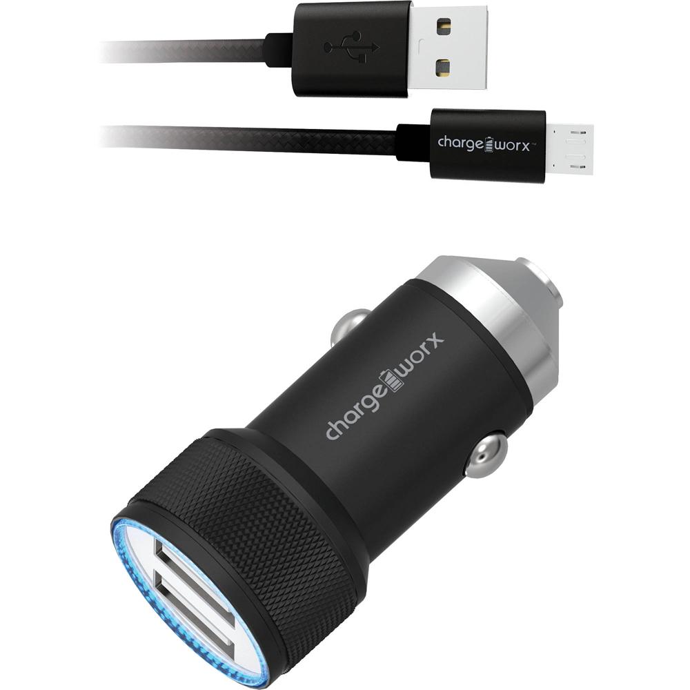 Cargador de Coche ChargeWorx 3.4A Dual USB con Martillo de Esc y Cable Micro-USB (Negro)