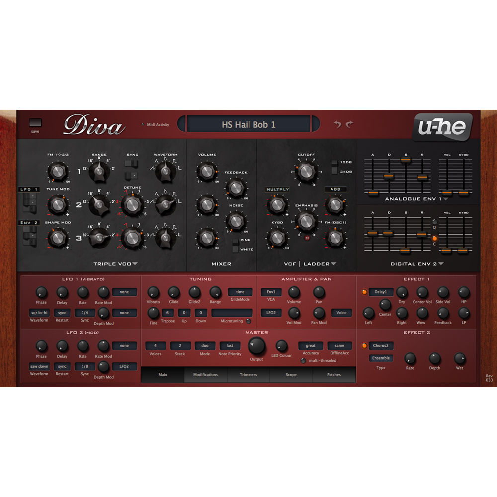 u-he Diva: Sintetizador de Software con 4 Osciladores, Modo ""Divino"" y Más de 1200 Presets