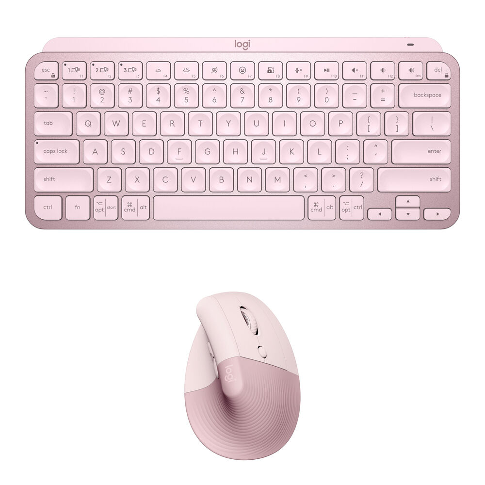 Teclado Inalámbrico Logitech MX Keys Mini y Ratón Vertical Lift (Rosa) - Conectividad Logi Bolt & Bl