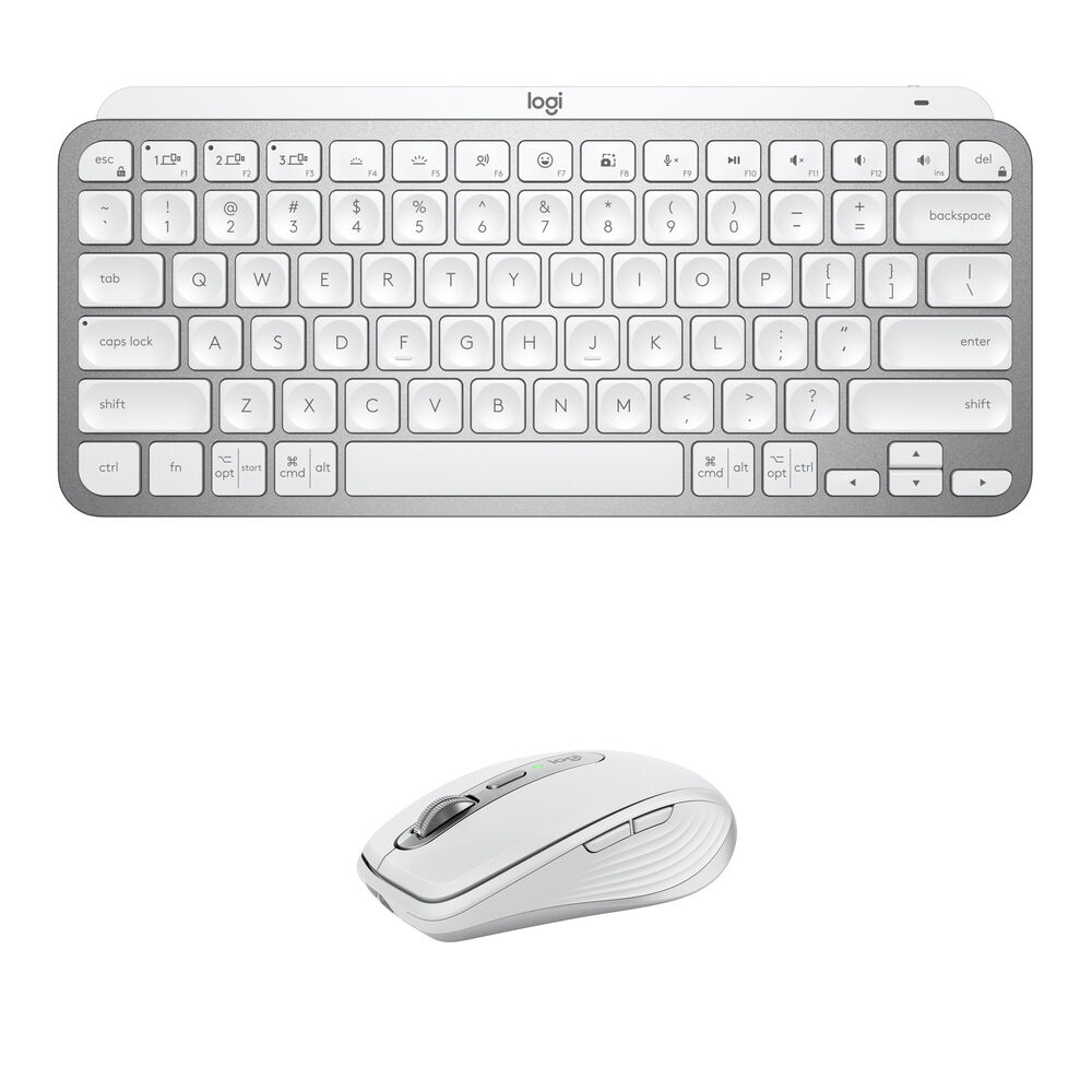 Teclado Mini Inalámbrico Logitech MX y Kit de Ratón Anywhere 3S (Gris Pálido) - Conectividad Bluetoo