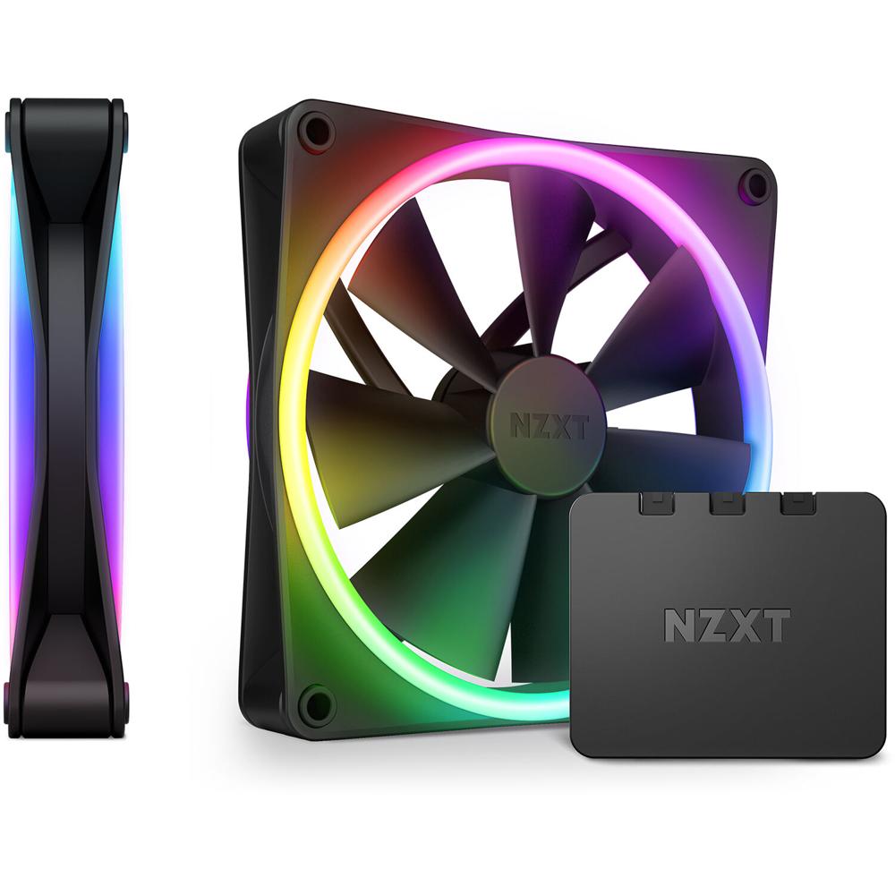 Ventilador NZXT F140 RGB DUO (Negro, Paquete de 2) - 140mm, Iluminación RGB, Control PWM de 4 Pines,