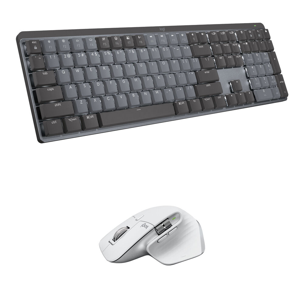 Logitech MX Mechanical Wireless Keyboard & MX Master 3S Mouse Set (Tactile Quiet Switches, Pale Gray