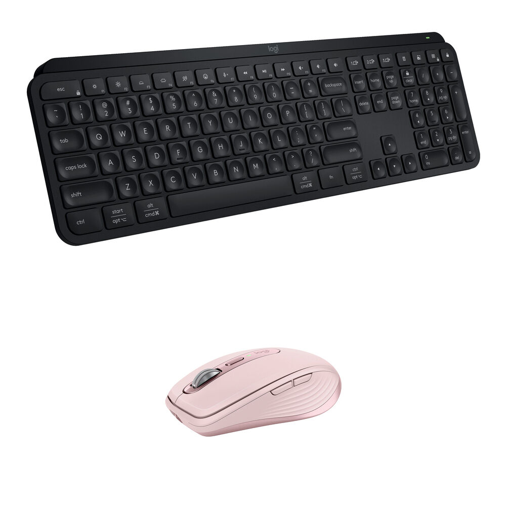 Teclado Inalámbrico Logitech MX Keys S y Ratón Anywhere 3S (Negro / Rosa) - Conectividad Bluetooth y