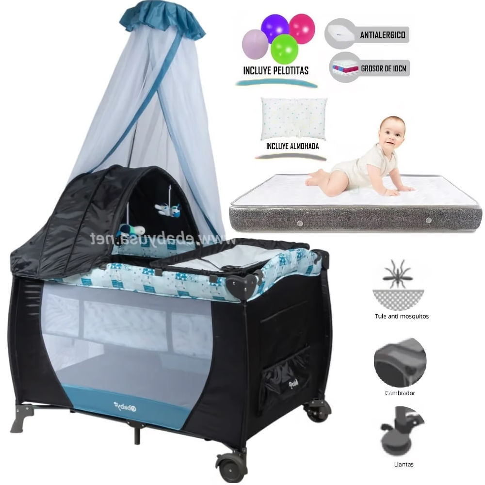 Cuna Corral Mecedora con Cambiador SALLY 716 + Colchon 4.5""