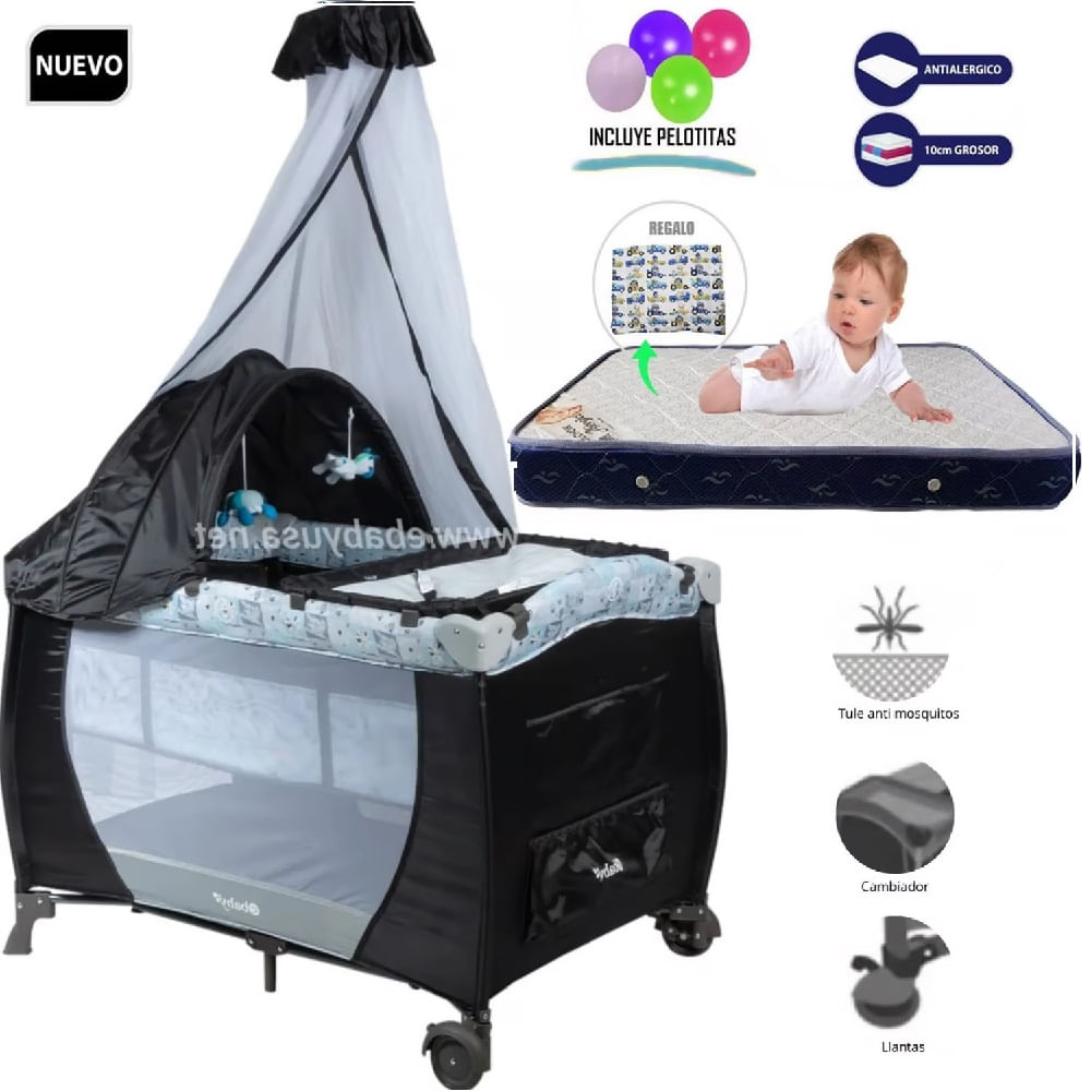 Cuna Corral Mecedora con Cambiador SALLY 716 + Colchon 4.5""