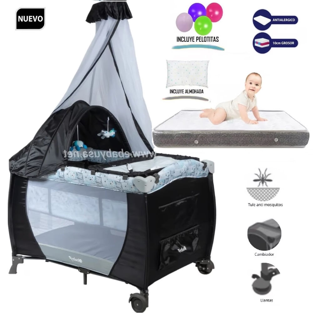 Cuna Corral Mecedora con Cambiador SALLY 716 + Colchon 4.5""