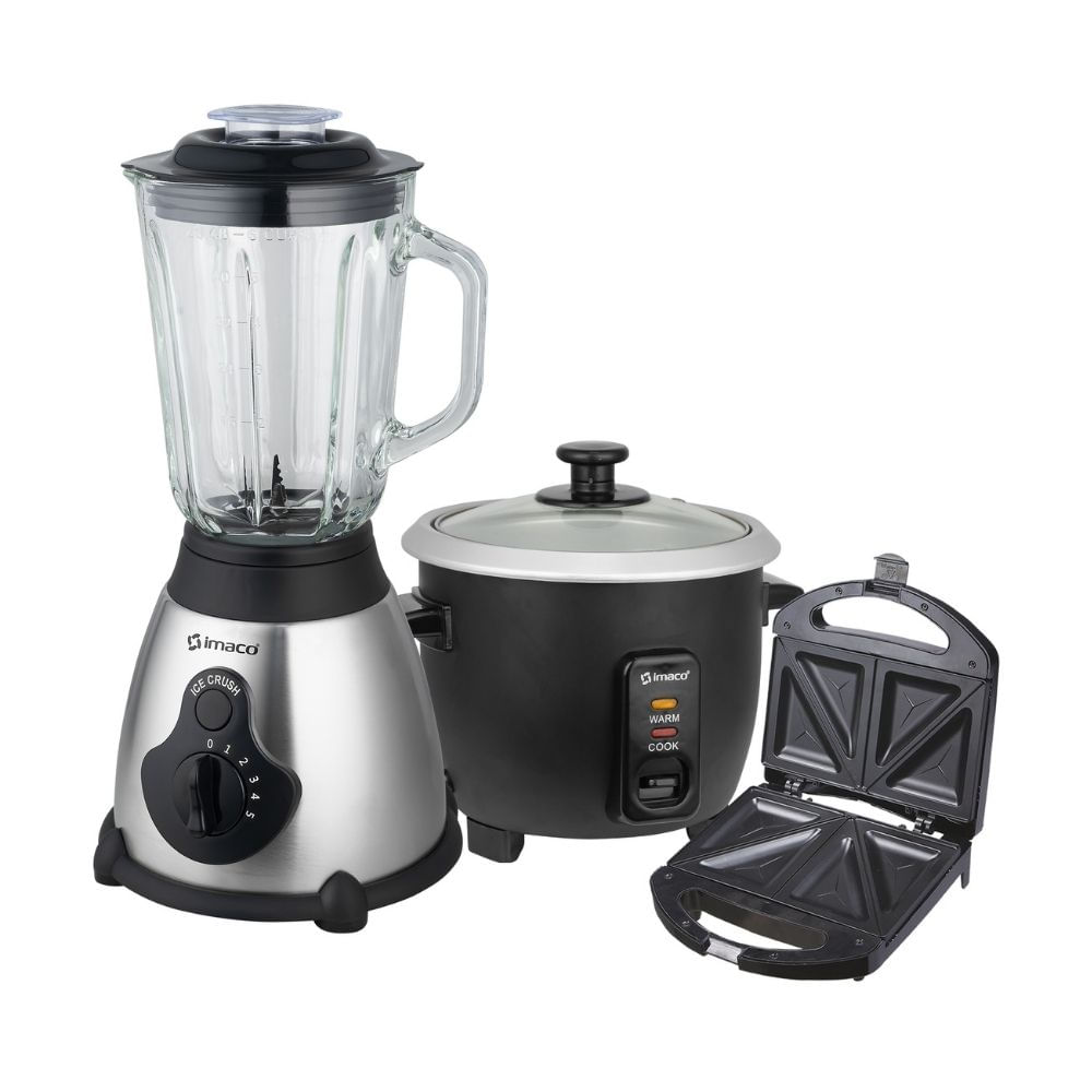 Tricombo Licuadora + Olla Arrocera + Sandwichera Imaco Negro Modelo BLS509