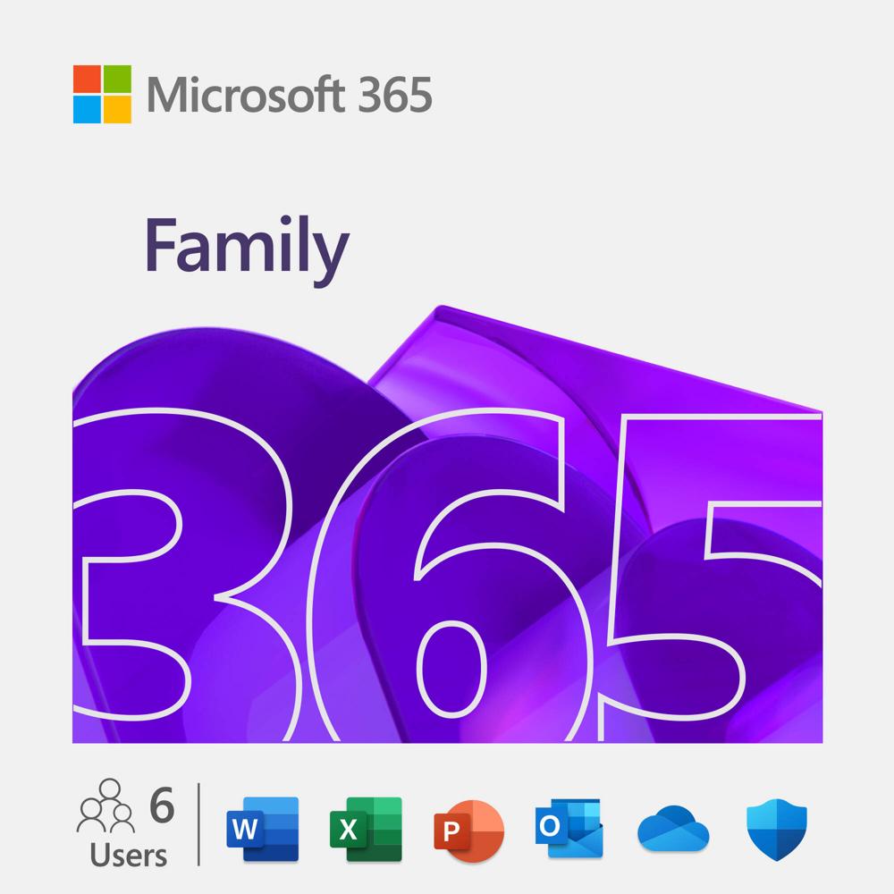 Microsoft 365 Family: 6 Licencias para PC o Mac, 12 Meses, Incluye Word, Excel, Outlook, PowerPoint,