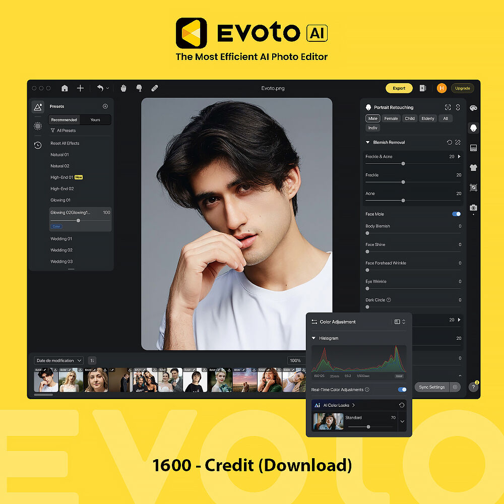 Evoto AI Photo Editor 1200-Créditos (Descarga) - Edición Avanzada de Fotos, Compatible con Mac y Win