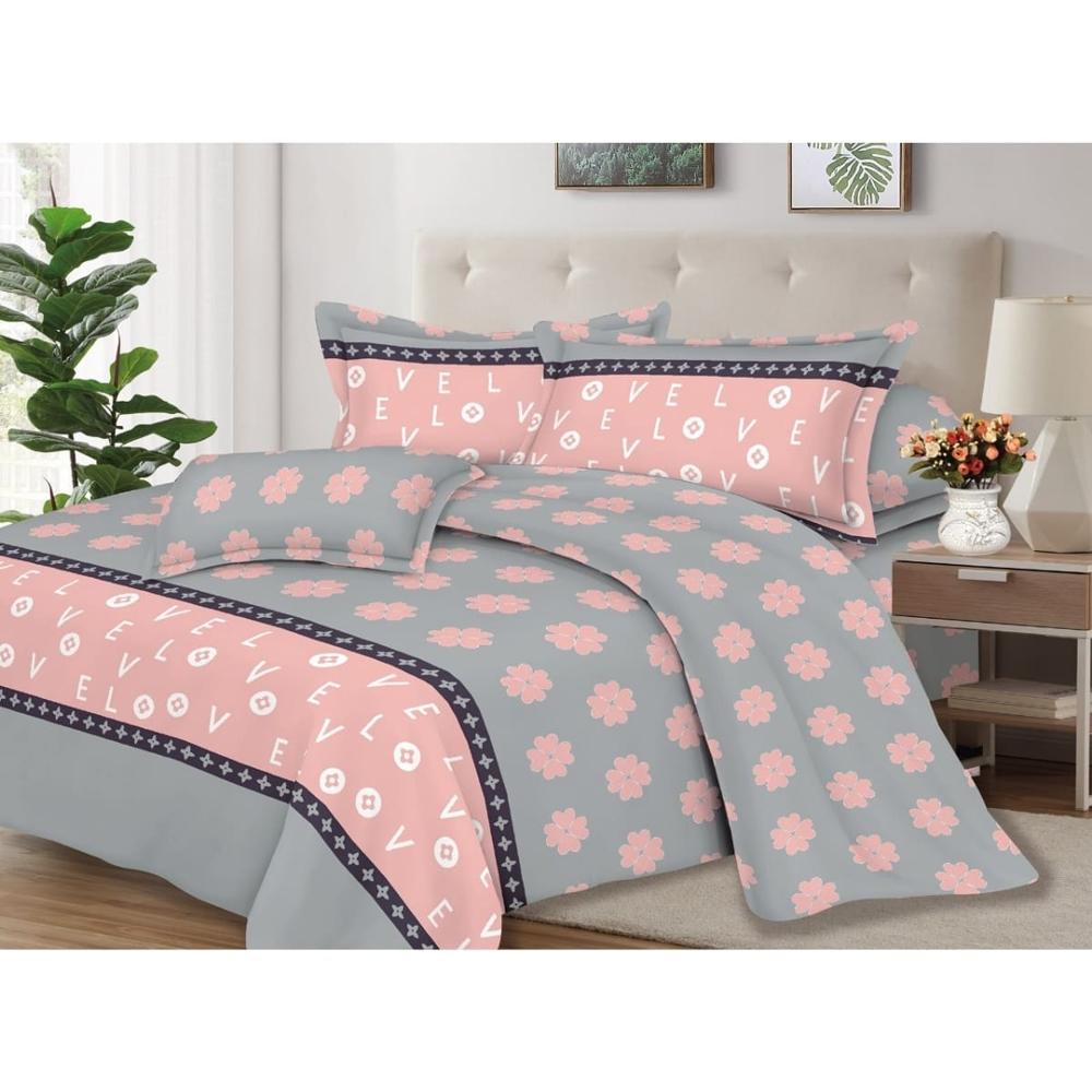 Juego de Sábanas 100% Algodón 2Plazas 4 Piezas 2000 Hilos Rosa Gris