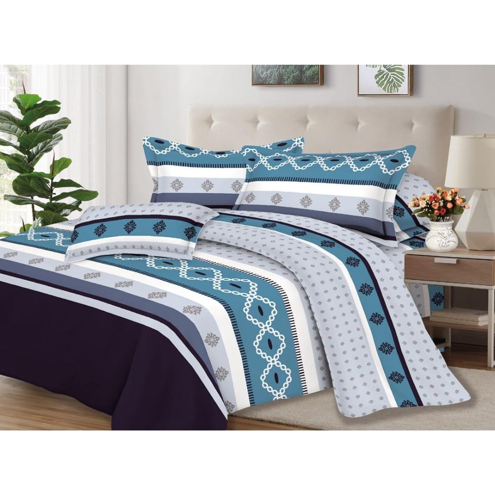 Juego de Sábanas 100% Algodón 2Plazas 4 Piezas 2000 Hilos Celeste Gris