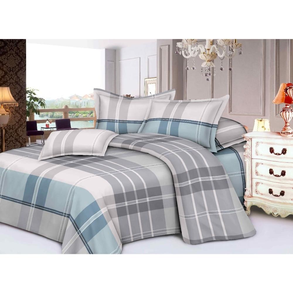 Juego de Sábanas 100% Algodón 2Plazas 4 Piezas 2000 Hilos Celeste Cuadros