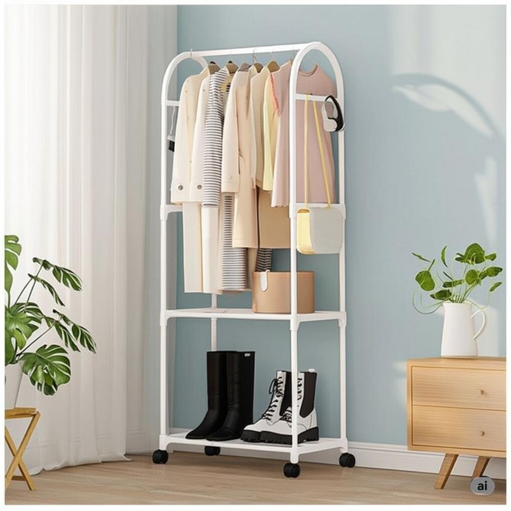 Colgador de Ropa Zapatera Elegante Con Ruedas 165x59x30cm Blanco