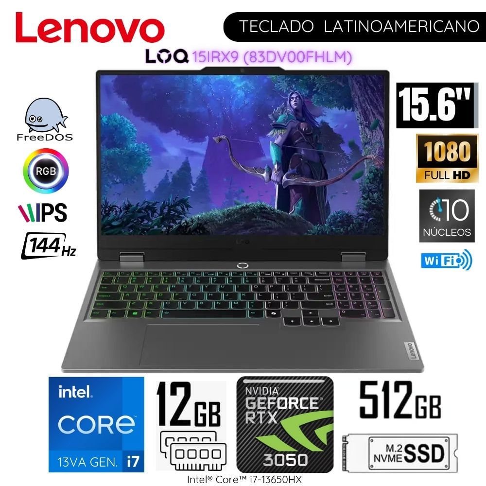 Laptop Lenovo LOQ 15IRX9 Intel Core i7-13650HX 12GB RAM 512GB SSD 156 FHD RTX3050-6GB 83DV00FHLM