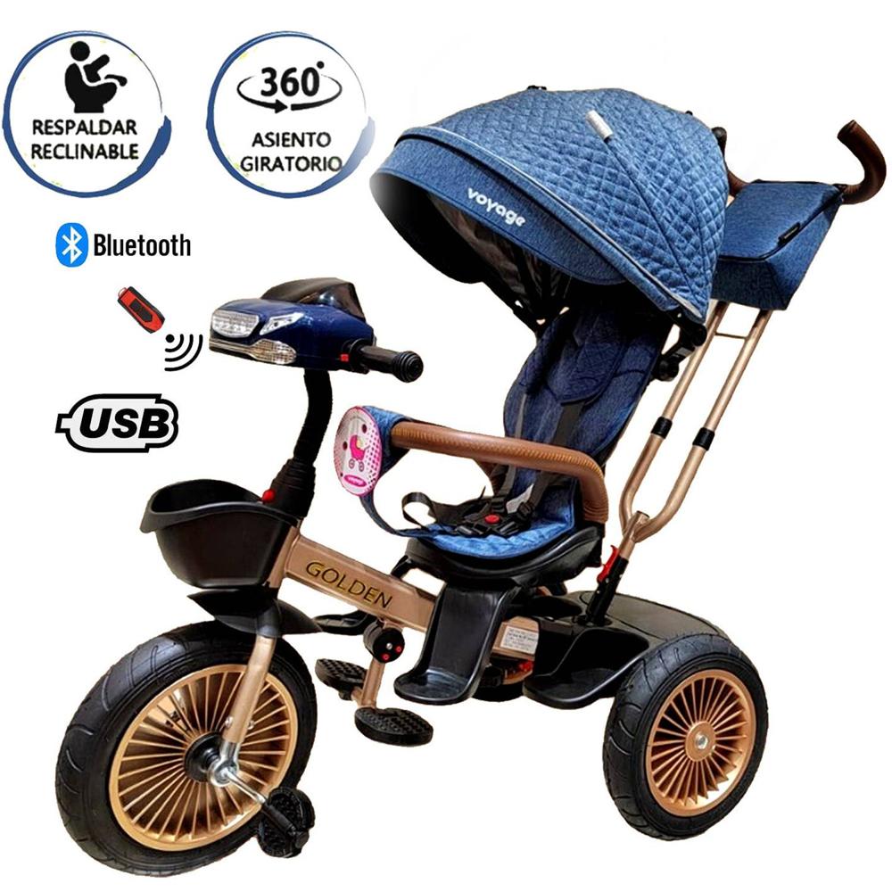 Triciclo Asiento Giratorio Voyage GOLDEN con Tela UV Azul