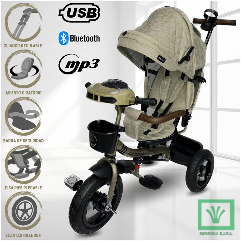 Triciclo Guiador 3 en 1 «FORT PREMIUM» USB Beige