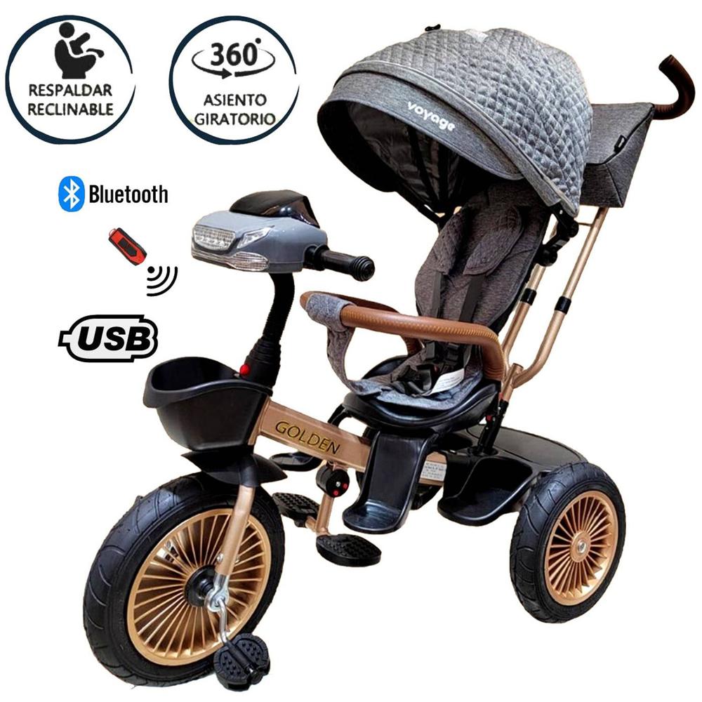 Triciclo Asiento Giratorio Voyage GOLDEN con Tela UV Gris