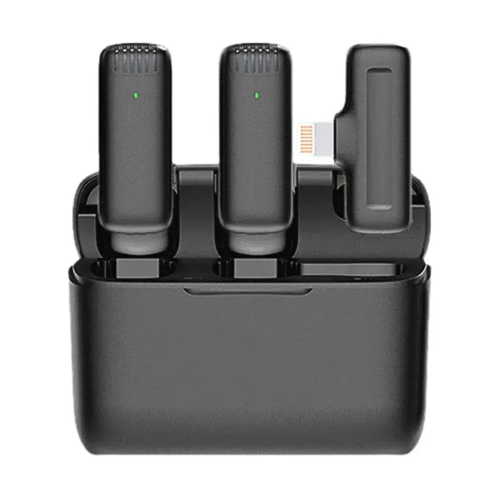 Micrófono Solapero Inalámbrico Doble Lightning J13-IP Estuche de Carga