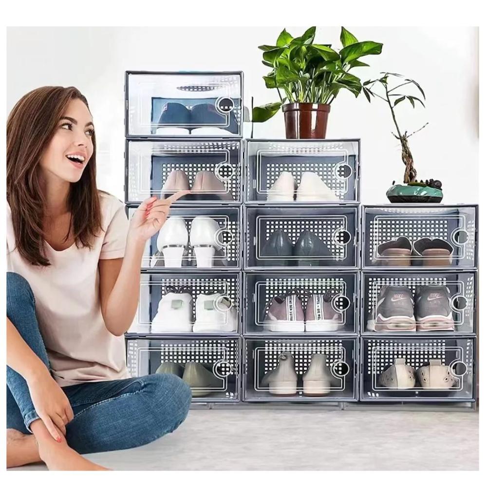 Set 10 Cajas Organizador de Zapatos reforzado con doble tapa Gris