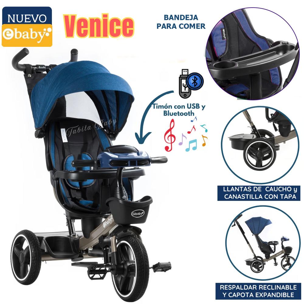 Triciclo Guiador para Niños Usb y Bluetooh Venice Azul
