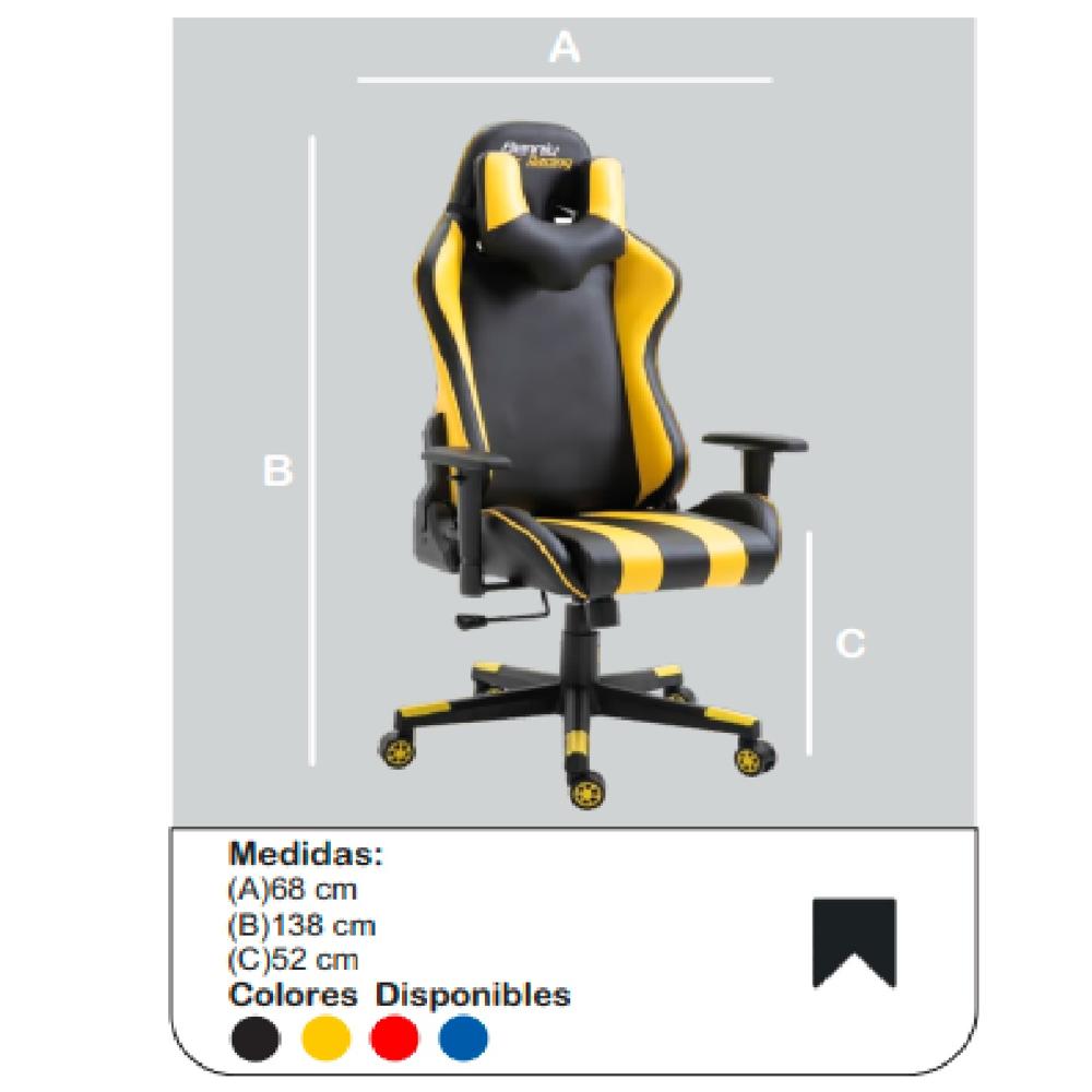 Silla Masajeadora Gamer Collins color Negro/Amarillo Ergonomica TU MESITA