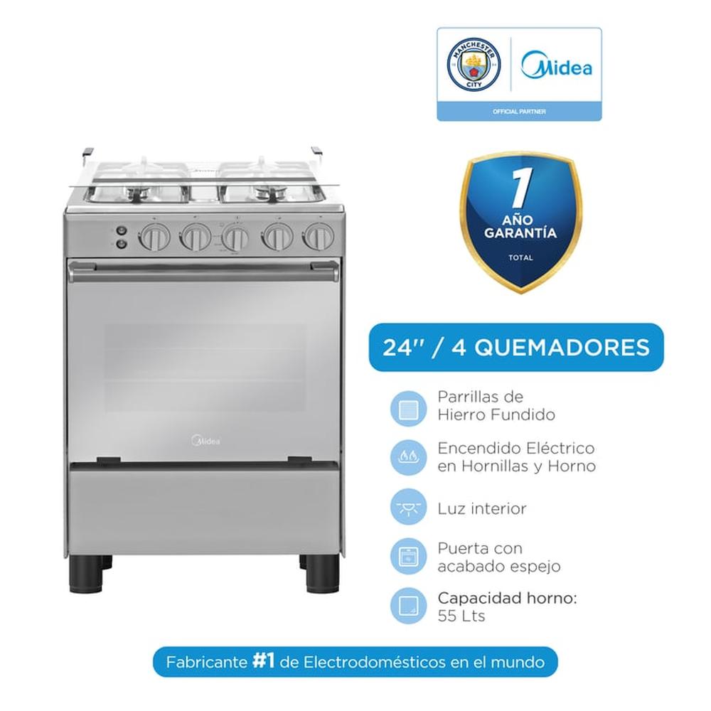 Cocina a Gas MIDEA 4 Quemadores MGS24FS2LAAMB SILVER